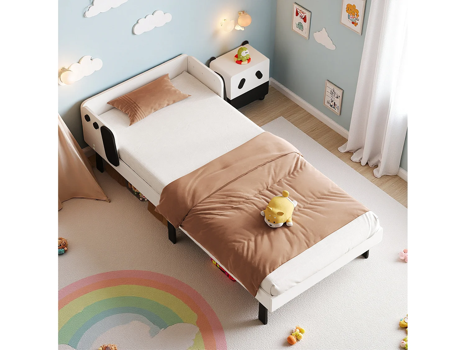 Lit enfant 90x200 cm, NEXU, modélisation chiot, lit une place, cadre de lit 90x200 cm, bois massif, blanc