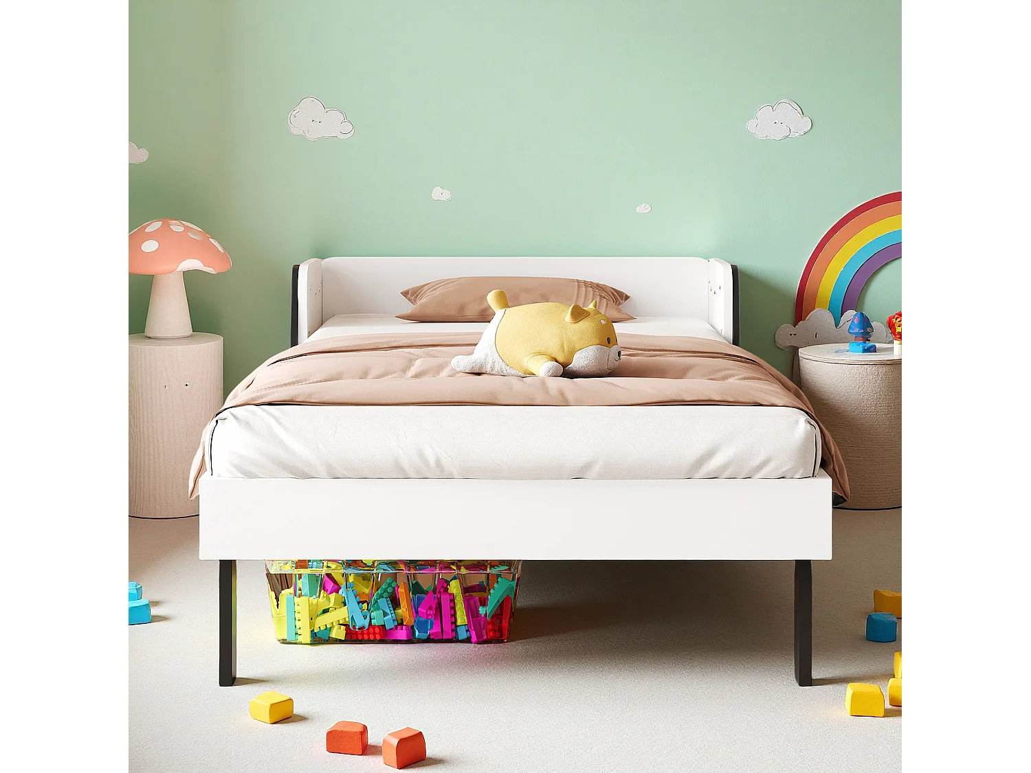 Lit enfant 90x200 cm, NEXU, modélisation chiot, lit une place, cadre de lit 90x200 cm, bois massif, blanc