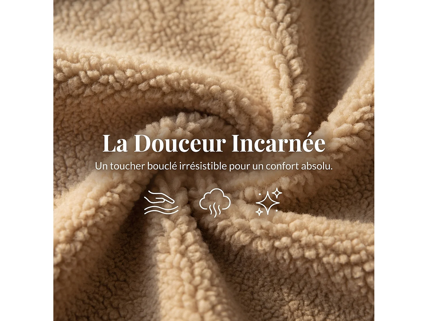 Lit Double 140x200 cm - Tissu Bouclette Teddy - Tête de Lit Rembourrée - Port USB Intégré - Tiroir de Rangement - Sommier à Lattes - Beige