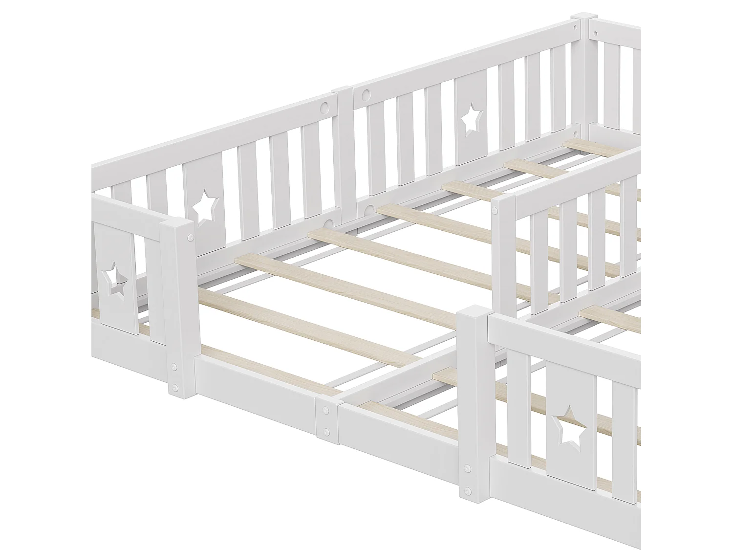 Lit enfant - Lit de Sol - Lit double - 90 x 200 cm - Avec sommier à lattes - Motif en étoile - Bois Massif - Blanc