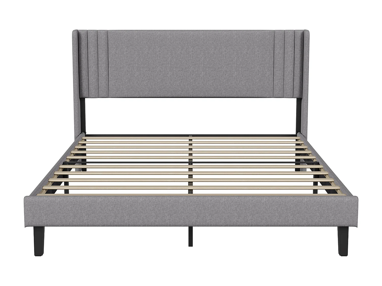 Cadre de Lit Double 140x190 cm,Tête de Lit Lin doux, Cadres en métal et en bois, Gris