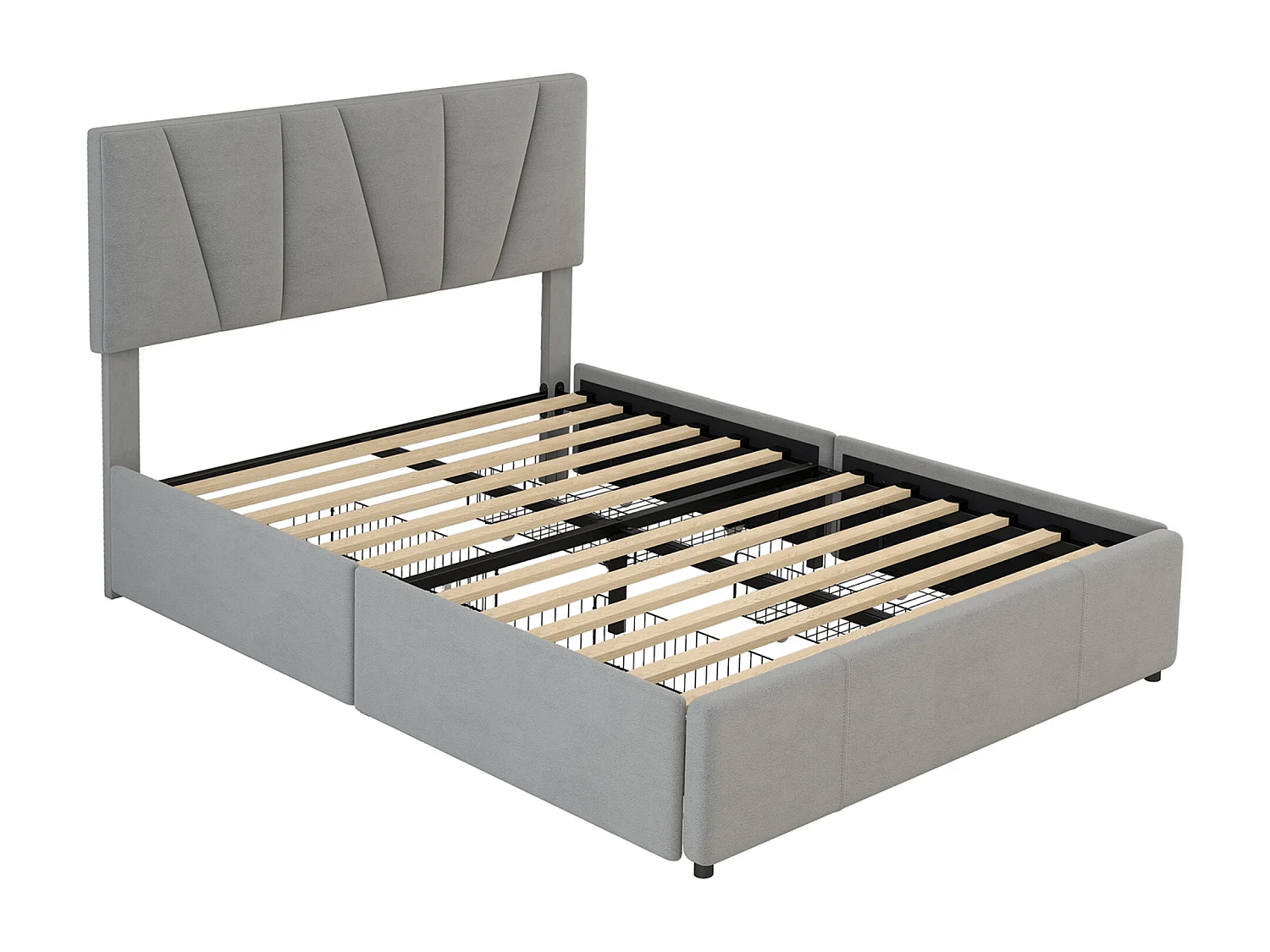 Lit double adulte, 140 x 190 cm, avec 4 Tiroirs, Tête de Lit Ajustable, Lit rembourré, Gris
