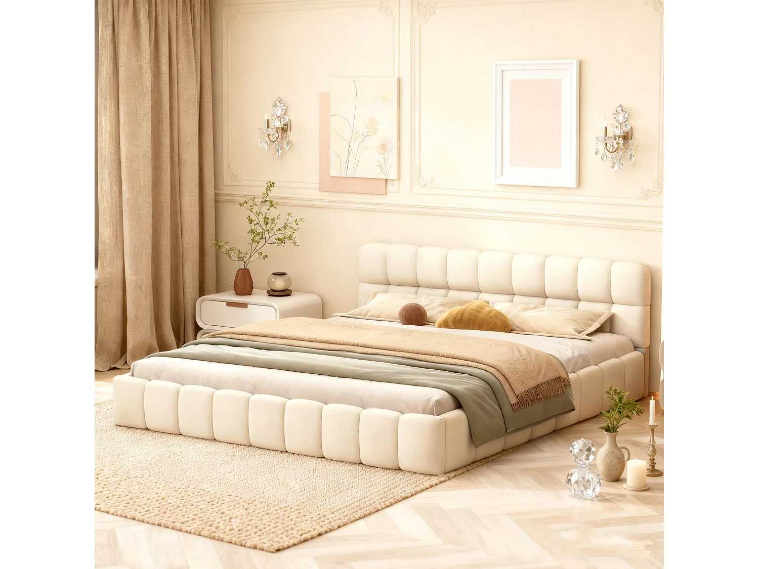 Cadre de Lit 140 x 190 avec Sommier à Lattes - NEXU - lit rembourré pour Chambre - Lit 2 Personnes