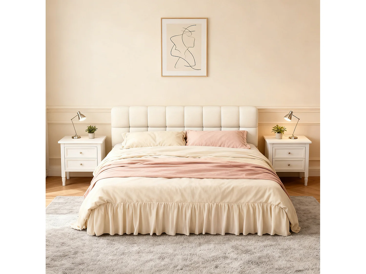 Cadre de Lit 140 x 190 avec Sommier à Lattes - NEXU - lit rembourré pour Chambre - Lit 2 Personnes