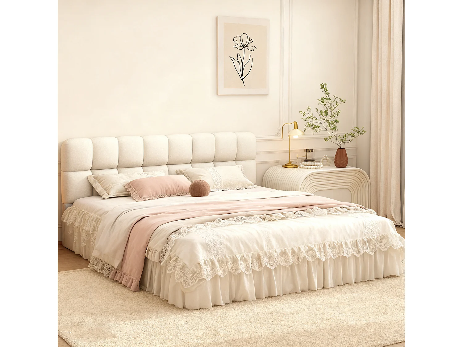 Cadre de Lit 140 x 190 avec Sommier à Lattes - NEXU - lit rembourré pour Chambre - Lit 2 Personnes