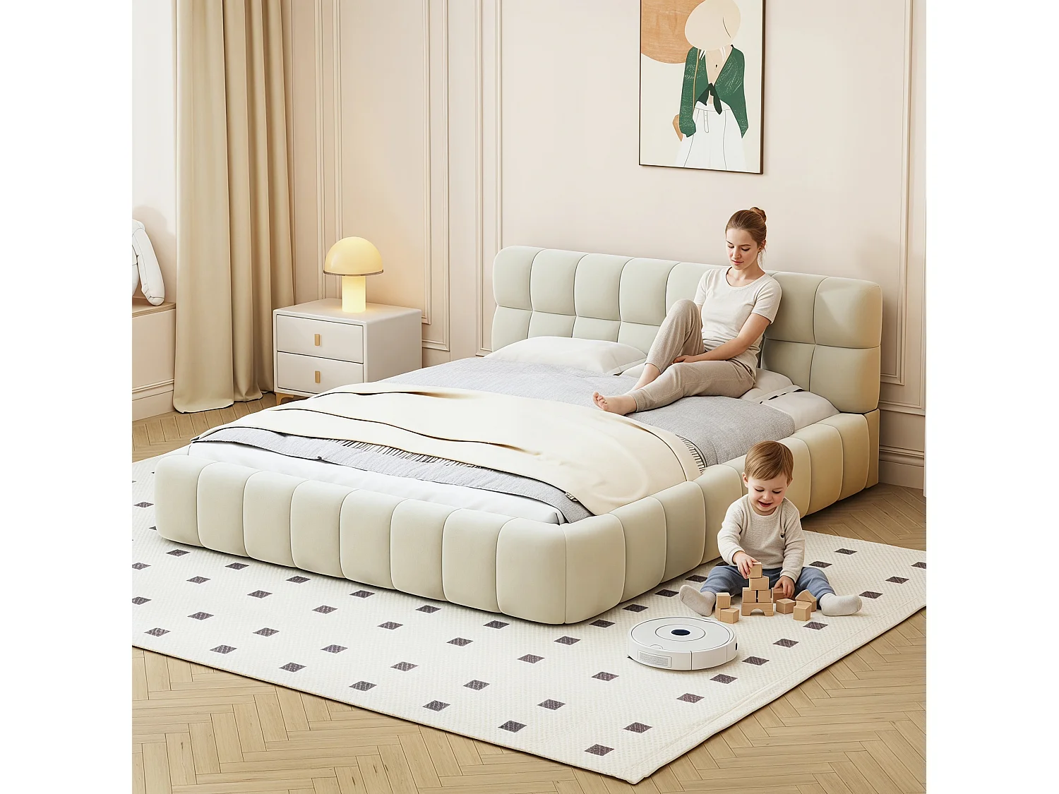Bedframe van 140 x 190 cm met lattenbodem - NEXU - gestoffeerd bed voor de slaapkamer - Tweepersoons