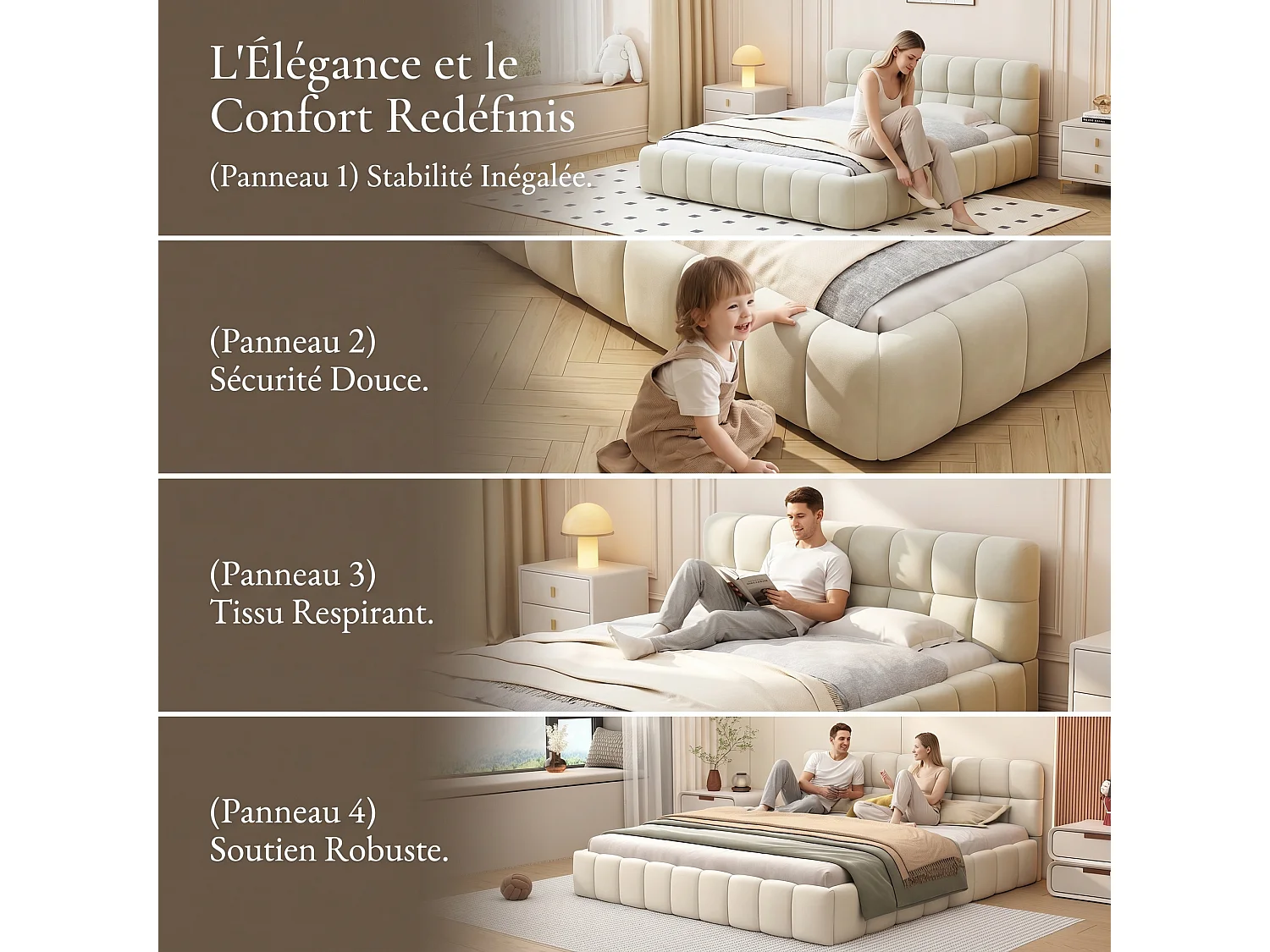 Bedframe van 140 x 190 cm met lattenbodem - NEXU - gestoffeerd bed voor de slaapkamer - Tweepersoons