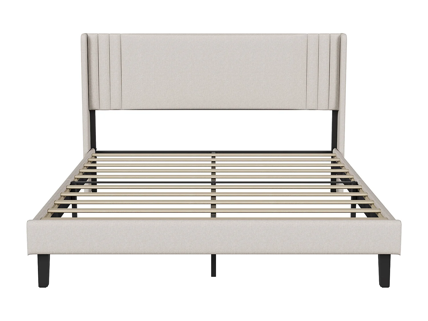 Cadre de Lit Double 140x190 cm,Tête de Lit Lin respirant, Cadres en métal et en bois, Beige