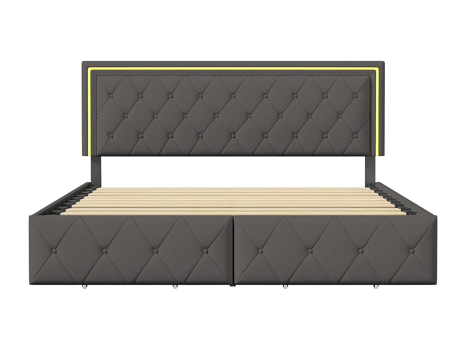Lit double 140x190 cm - POCKETPOP - Tête de lit réglable en hauteur - Éclairage LED - 4 tiroirs de rangement