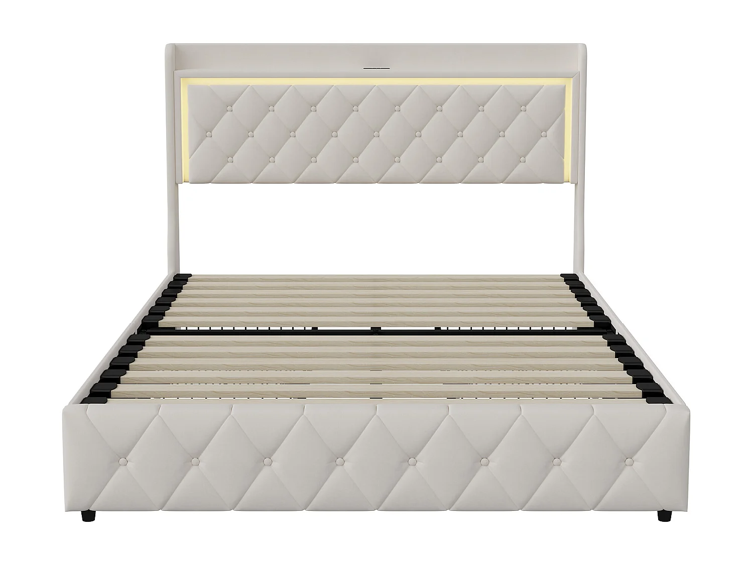 Structure de lit,NEXU,140x190 cm,avec 4 tiroirs,tissu en velours,cadre de lit 140x190 cm,Beige