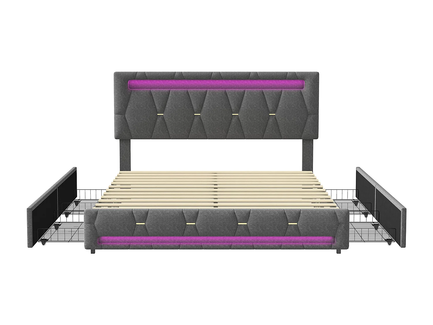Lit 140x190 cm, NEXU, RGB LED, moderne, lit adulte, cadre de lit double 140x190 cm, lit 2 place, Lin, Gris