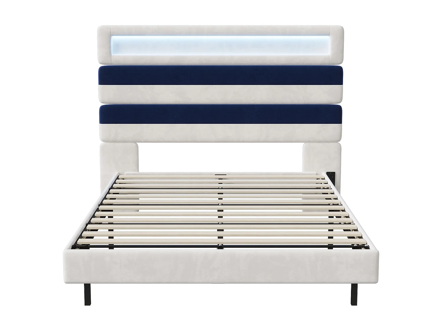 Lit 140x190 avec sommier,cadre de lit flottant avec Tête de lit rembourrée Réglable, Lit 2 Personnes avec Lumières LED et USB