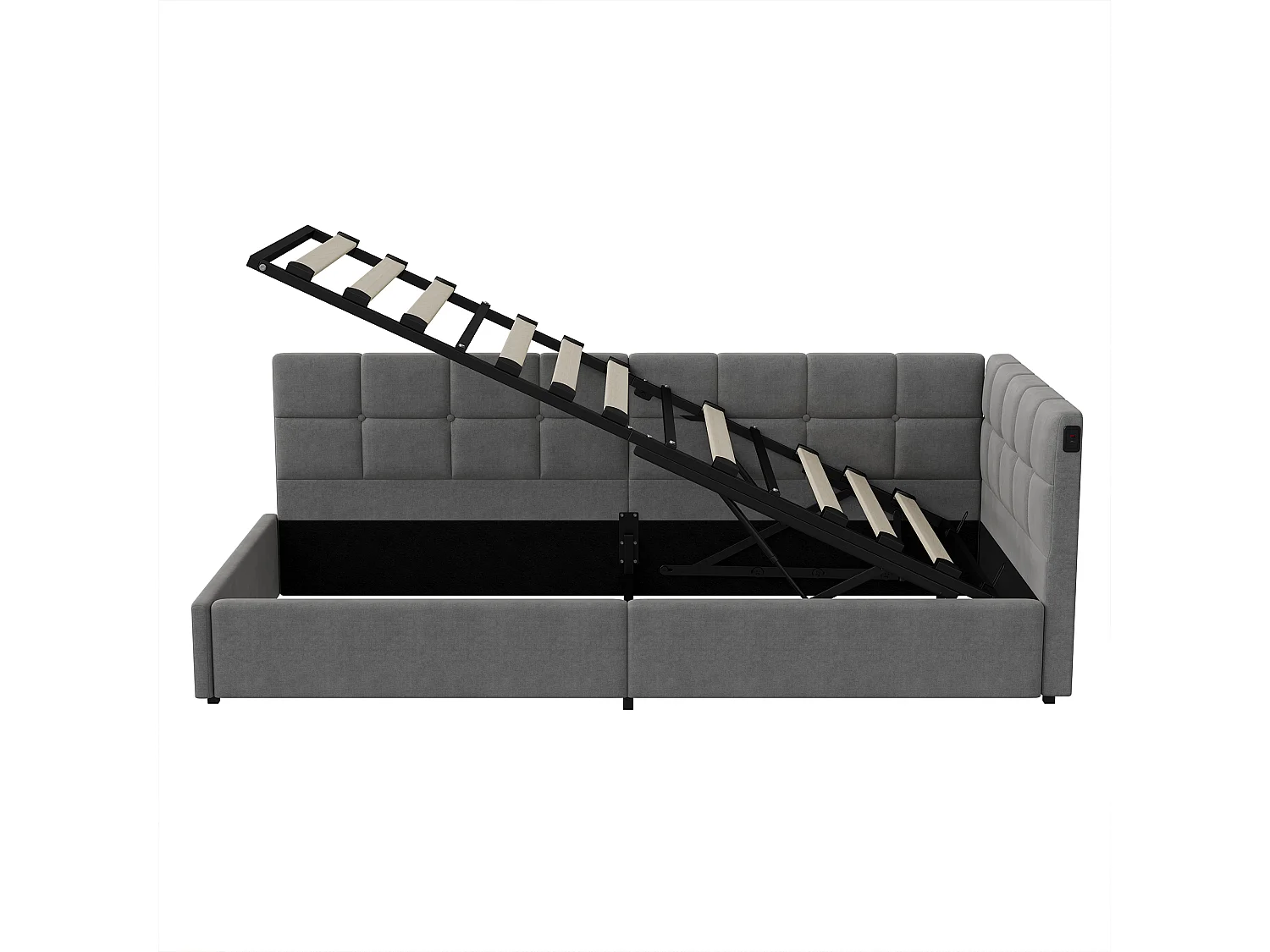 Lit banquette 90x200 cm, RGB LED, USB et Type-C, Canapé-lit, lit coffre, lit enfant, lit une place, velours, gris