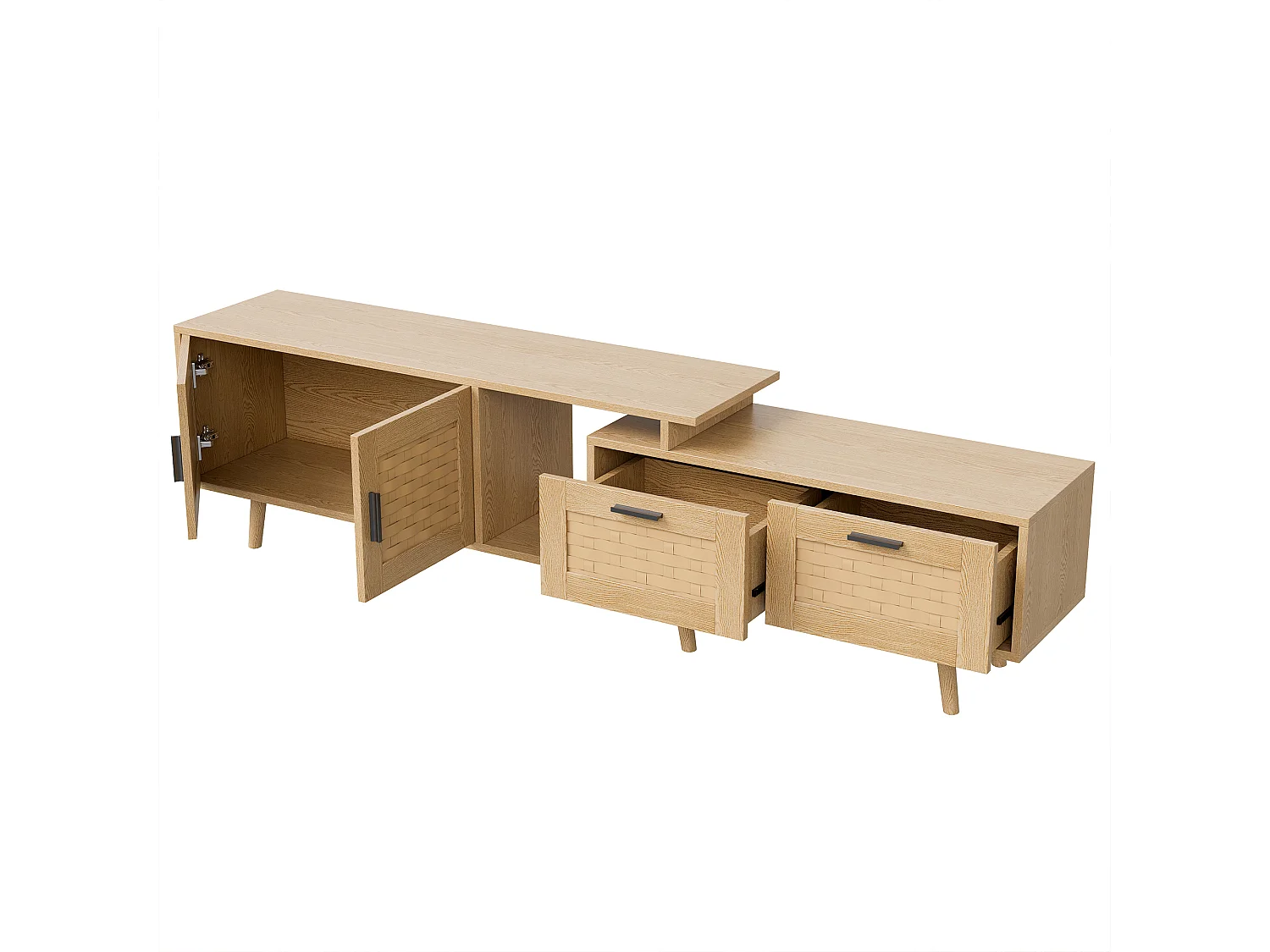 Houten tv-meubel - POCKETPOP - 169x29x44cm - 2 lades - 1 kastje - Verstelbaar - Eenvoudig te monteren - eikenkleur