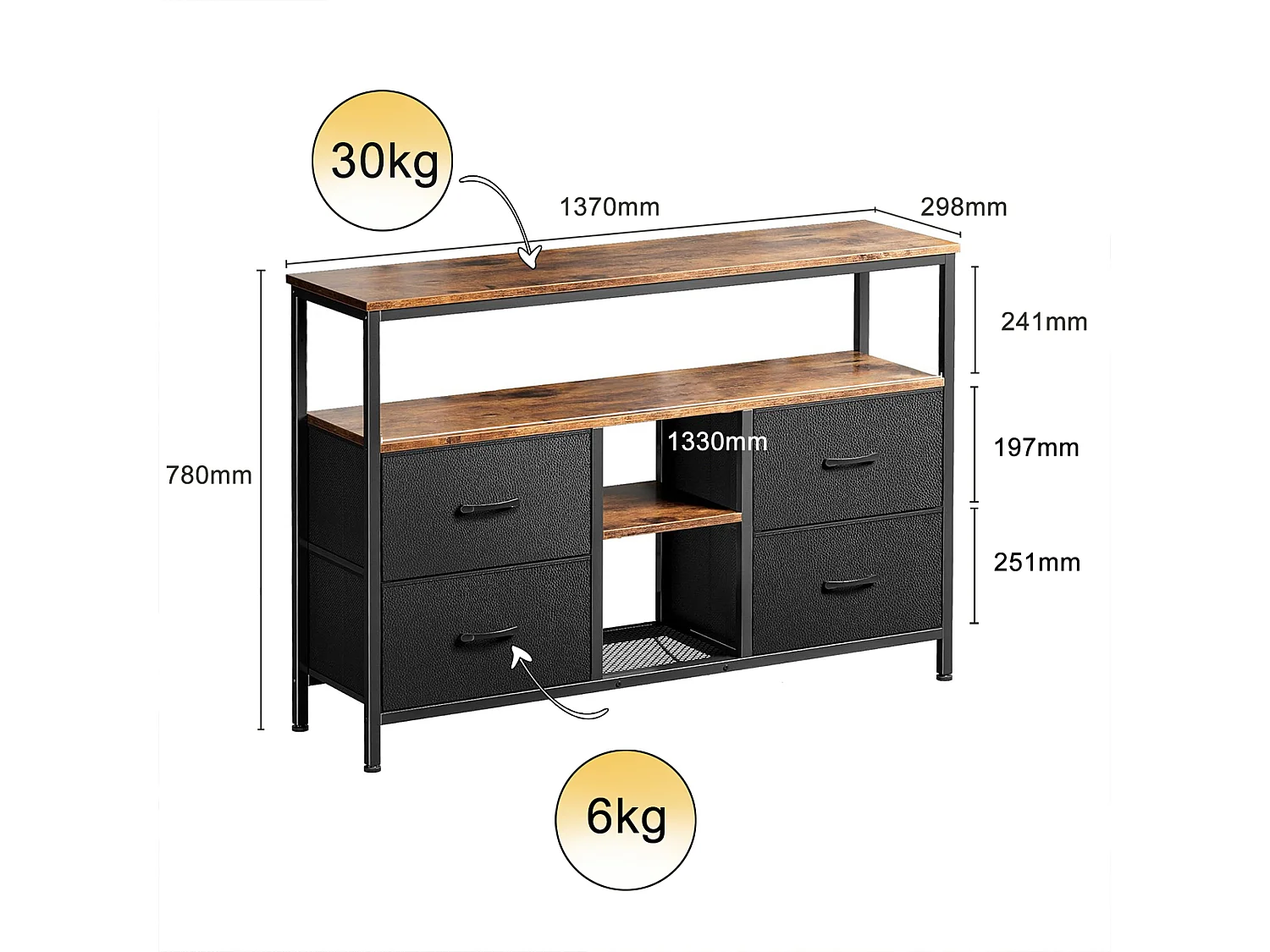 LED tv-meubel voor de woonkamer - Retro stijl - PU - Spaanplaat - 4 lades - Opbergmeubel - 137x29x78 cm - Zwart