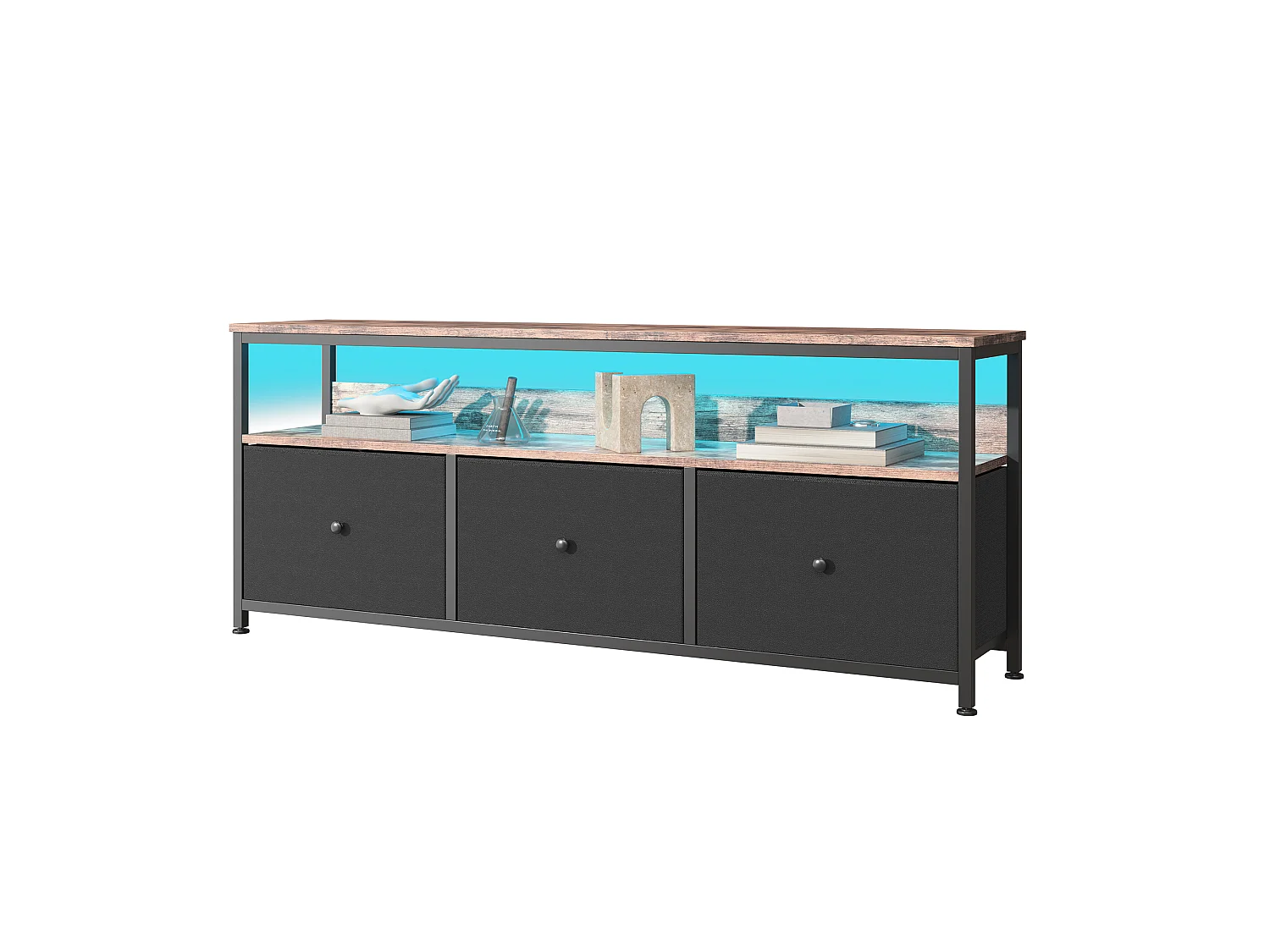 LED tv-meubel - Retro stijl - PU - Spaanplaat - 3 lades, 1 plank - Opbergmeubel - 108x29x57 cm - Zwart