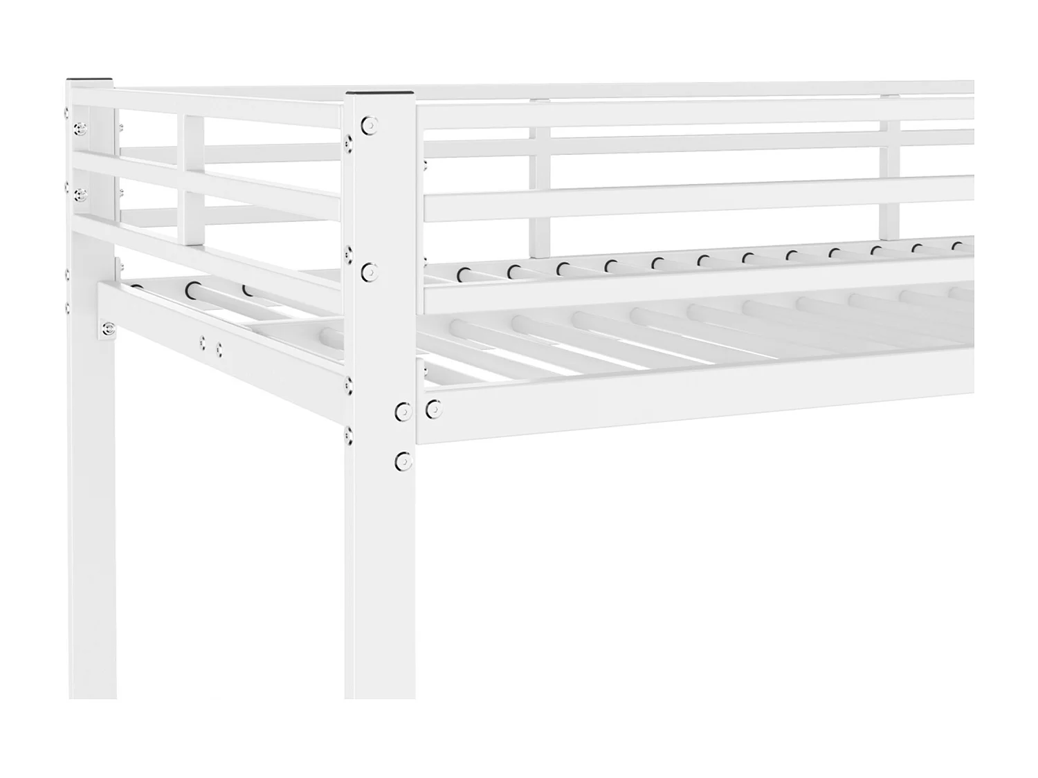 Lit superposé enfant - 90x200 cm - Métal - Escaliers et garde-corps - Blanc