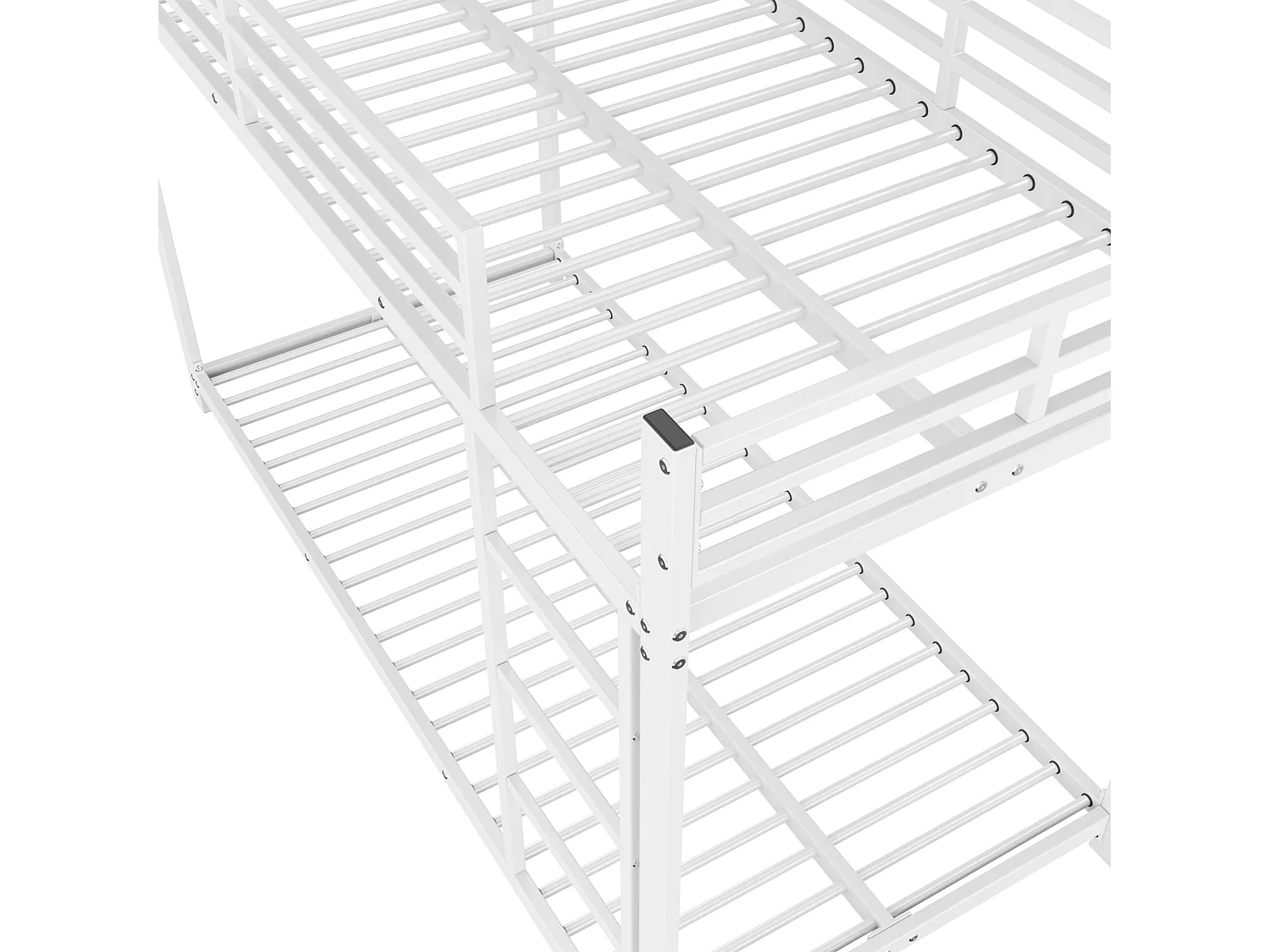 Lit superposé enfant - 90x200 cm - Métal - Escaliers et garde-corps - Blanc