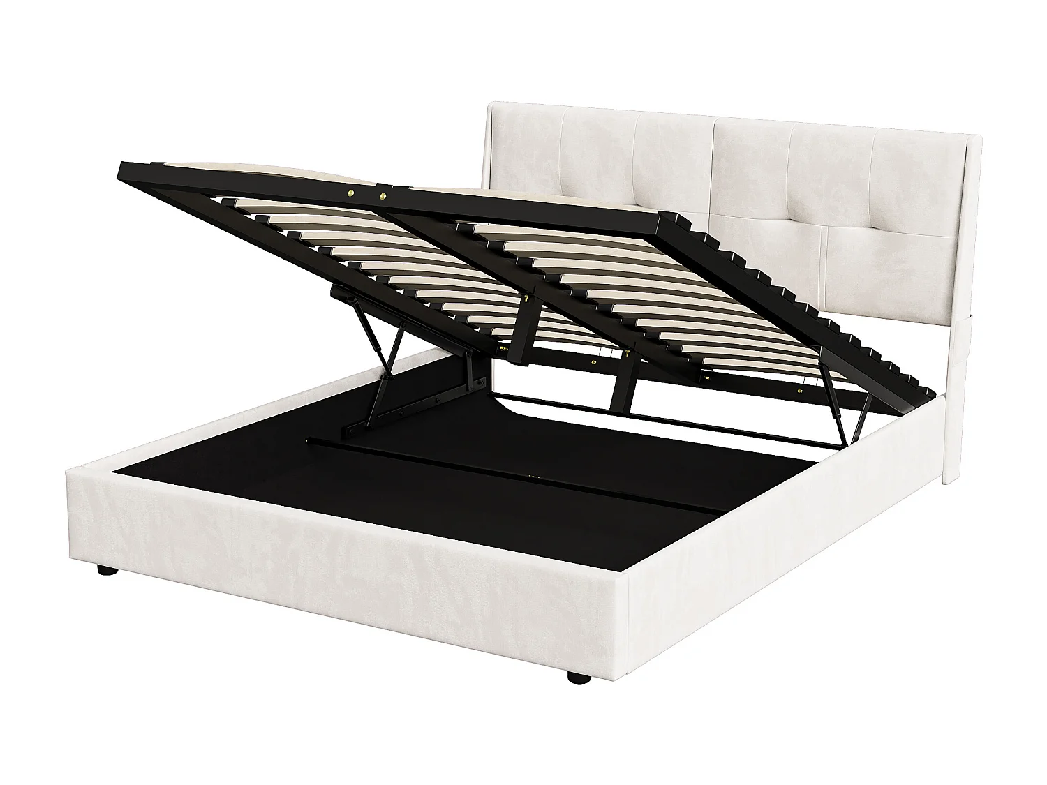 Lit coffre 140x190 - POCKETPOP - Velours beige - Tête de lit avec led - Cadre de Lit avec Sommier à Lattes en Bois - 2 places