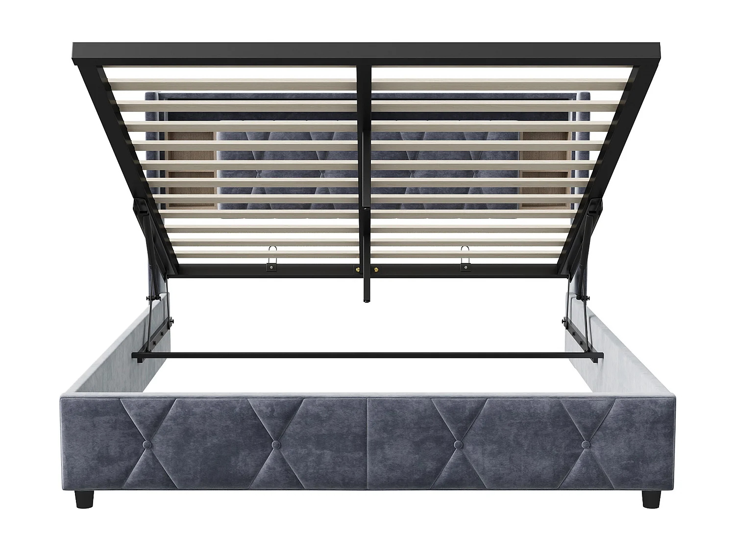 Lit coffre 140x190 - POCKETPOP - Velours gris - Tête de lit avec led et usb - Cadre de Lit avec Sommier à Lattes en Bois - 2 places