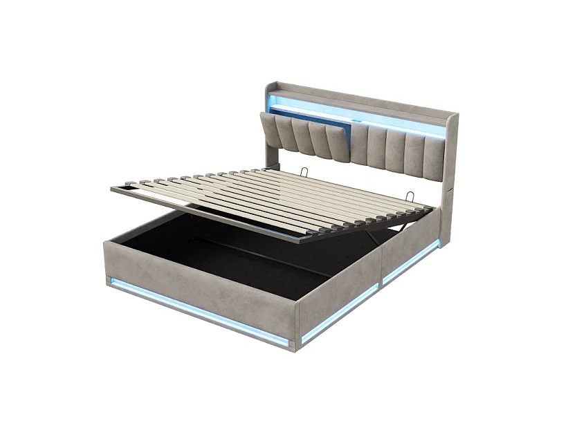 Opbergbed 140x190 cm NEXU grijs fluweel met hydraulische opbergruimte