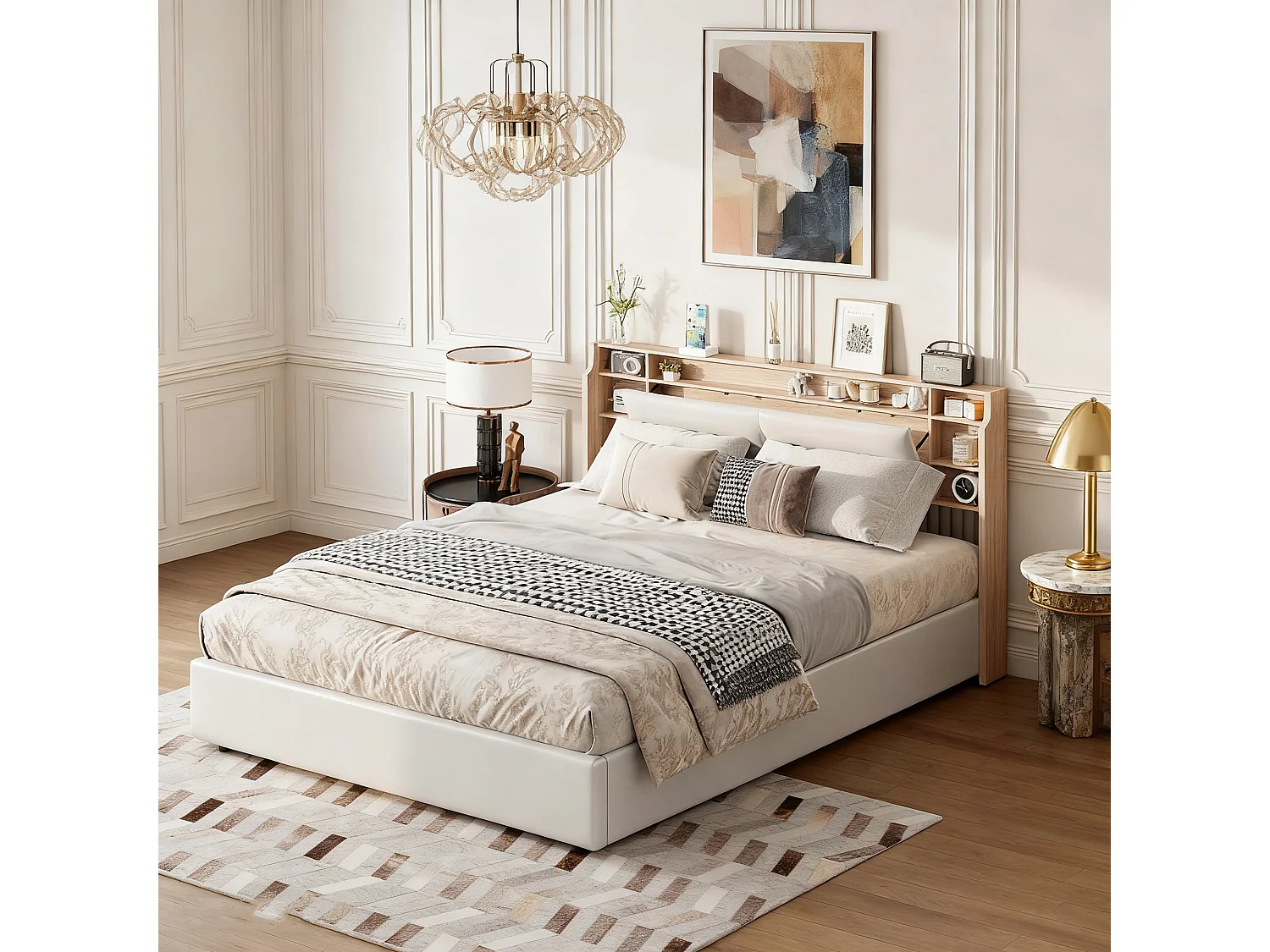 Lit 160x200 cm - LED - lit coffre 160x200 cm - Contemporain - cadre de lit adulte 160x200 cm - PU - Blanc