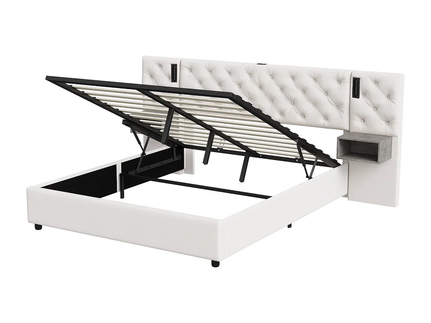 Opbergbed van 160 x 200 cm met lattenbodem - Volwassenenbed met opbergruimte - Hydraulisch bed van 160 x 200 cm met opbergruimte onder het bed