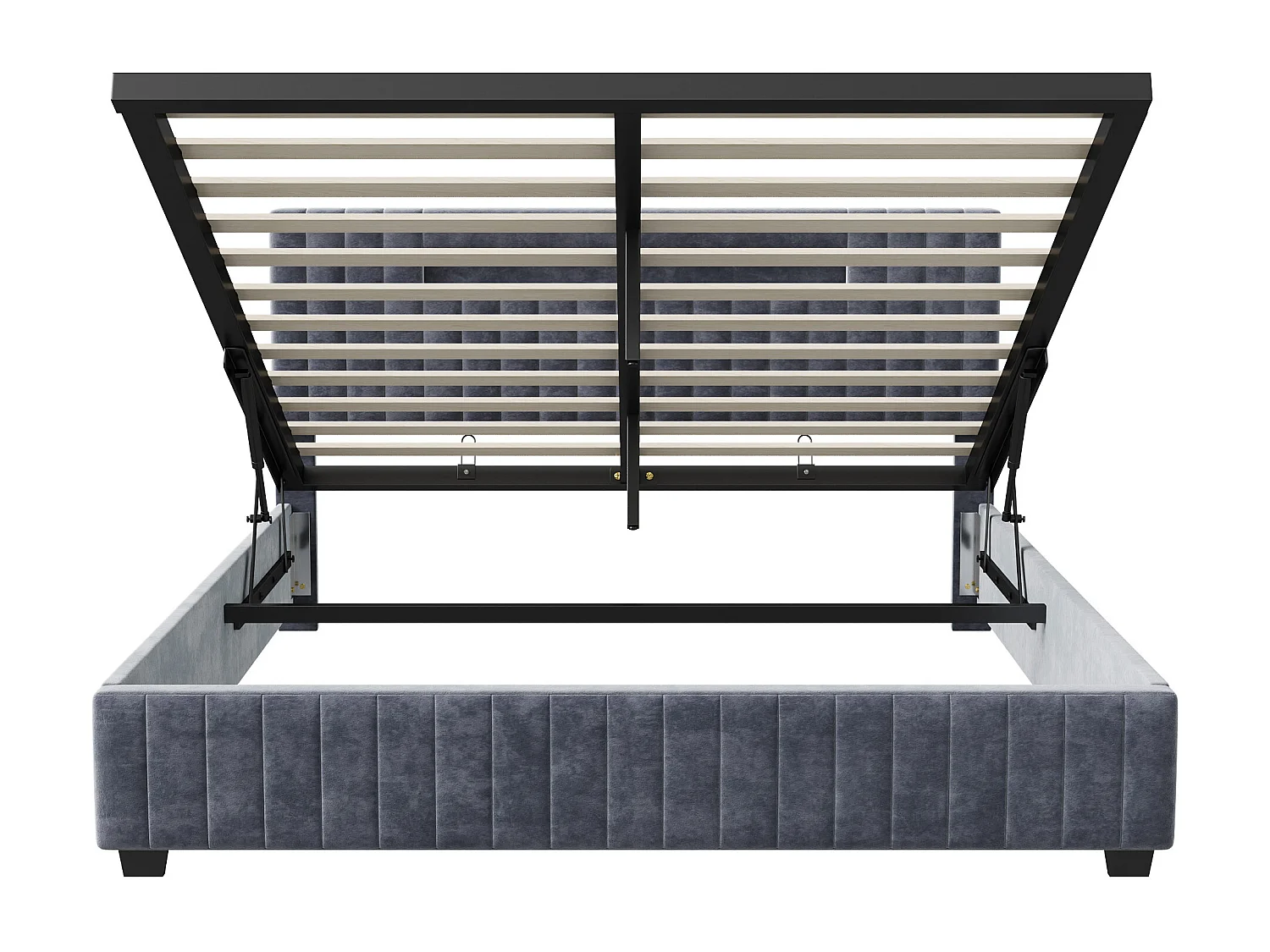 Lit 2 Personne 160x200 cm avec rangement, Lit coffre avec LED, Lit capitonne avec sommier a lattes, Lit adulte, Velours, Gris