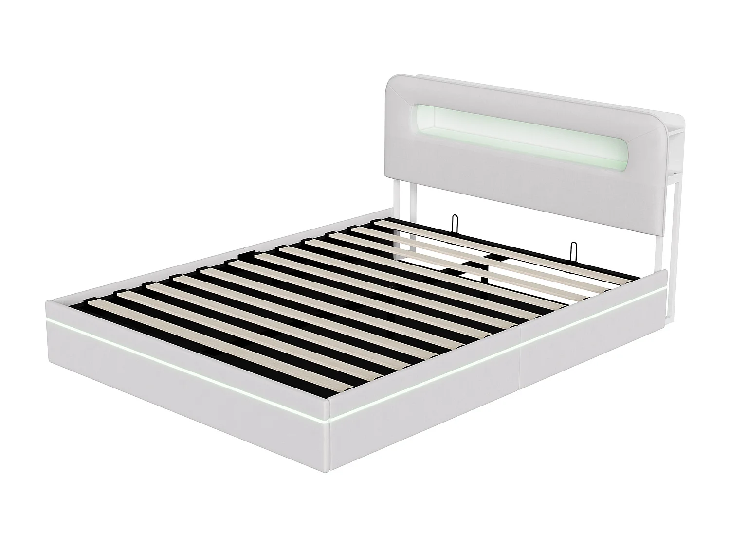 Lit Coffre Capitonné 160X200 cm - Lit Hydraulique Double Avec Sommier À Lattes En Bois - LED - Pour Adulte- Velours Beige