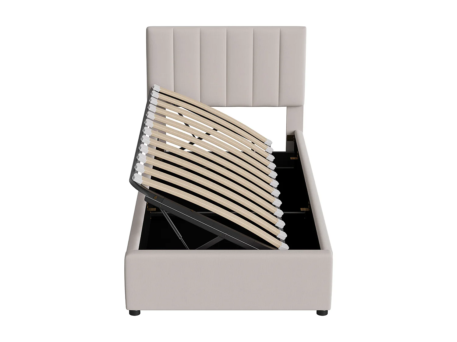 Lit enfant 90x200cm - lit coffre avec tête de lit - lit simple en lin doux - lit 90x200 avec sommier - beige