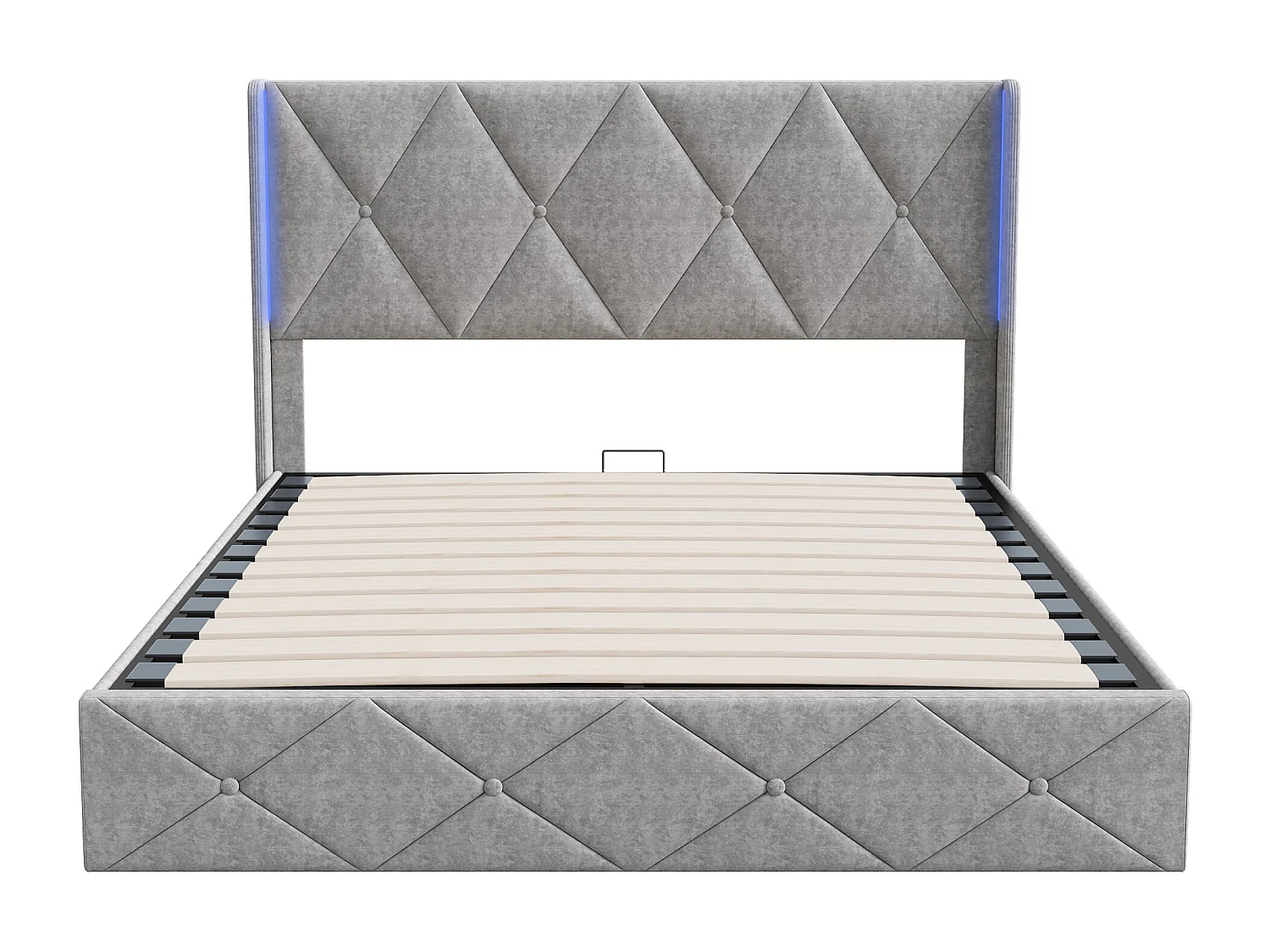 Lit coffre 140x190 - POCKETPOP - Velours gris - Tête de lit avec Led - Cadre de Lit avec Sommier à Lattes en Bois - 2 places