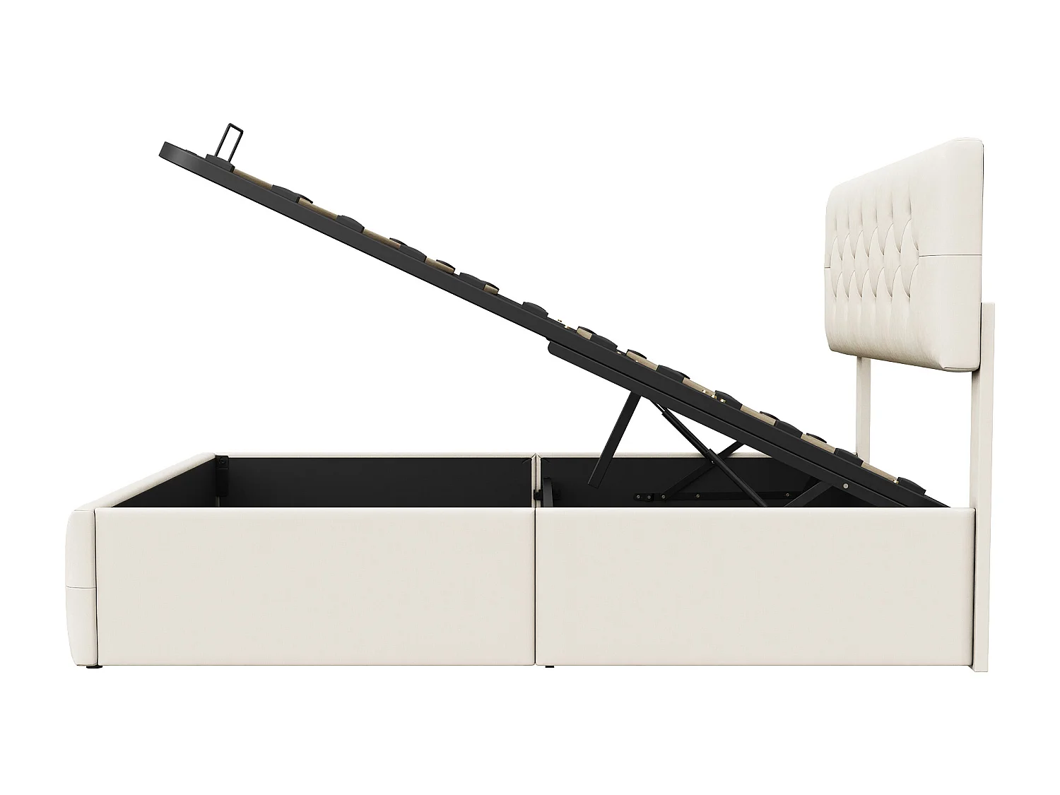 Lit coffre 140x190 - NEXU - Velours blanc cassé - Tête de lit réglable - Cadre de Lit avec Sommier à Lattes en Bois - 2 places