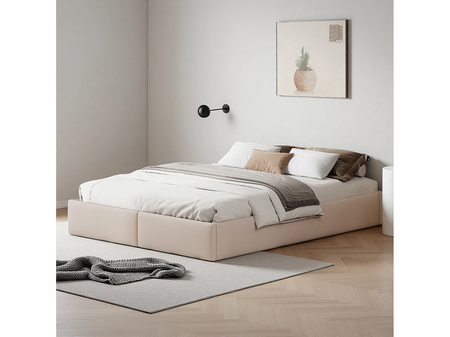 Lit coffre 160x200 cm - NEXU - hydraulique - Contemporain - Lin - cadre de lit 160x200 cm - 280 kg - Beige