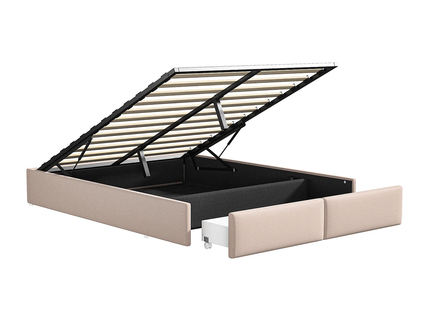 Lit coffre 160x200 cm - NEXU - hydraulique - Contemporain - Lin - cadre de lit 160x200 cm - 280 kg - Beige