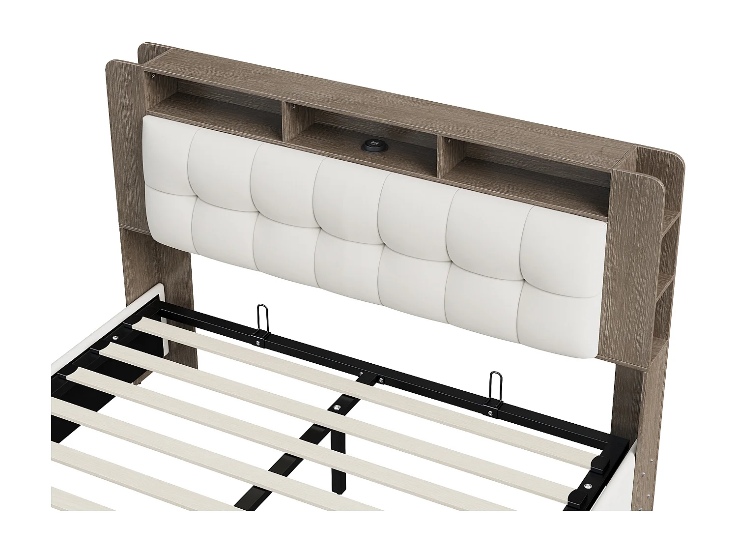 POCKETPOP Lit coffre 160x200 cm - Lit double - tissu velours - Fonction de recharge sans fil et LED - blanc cassé