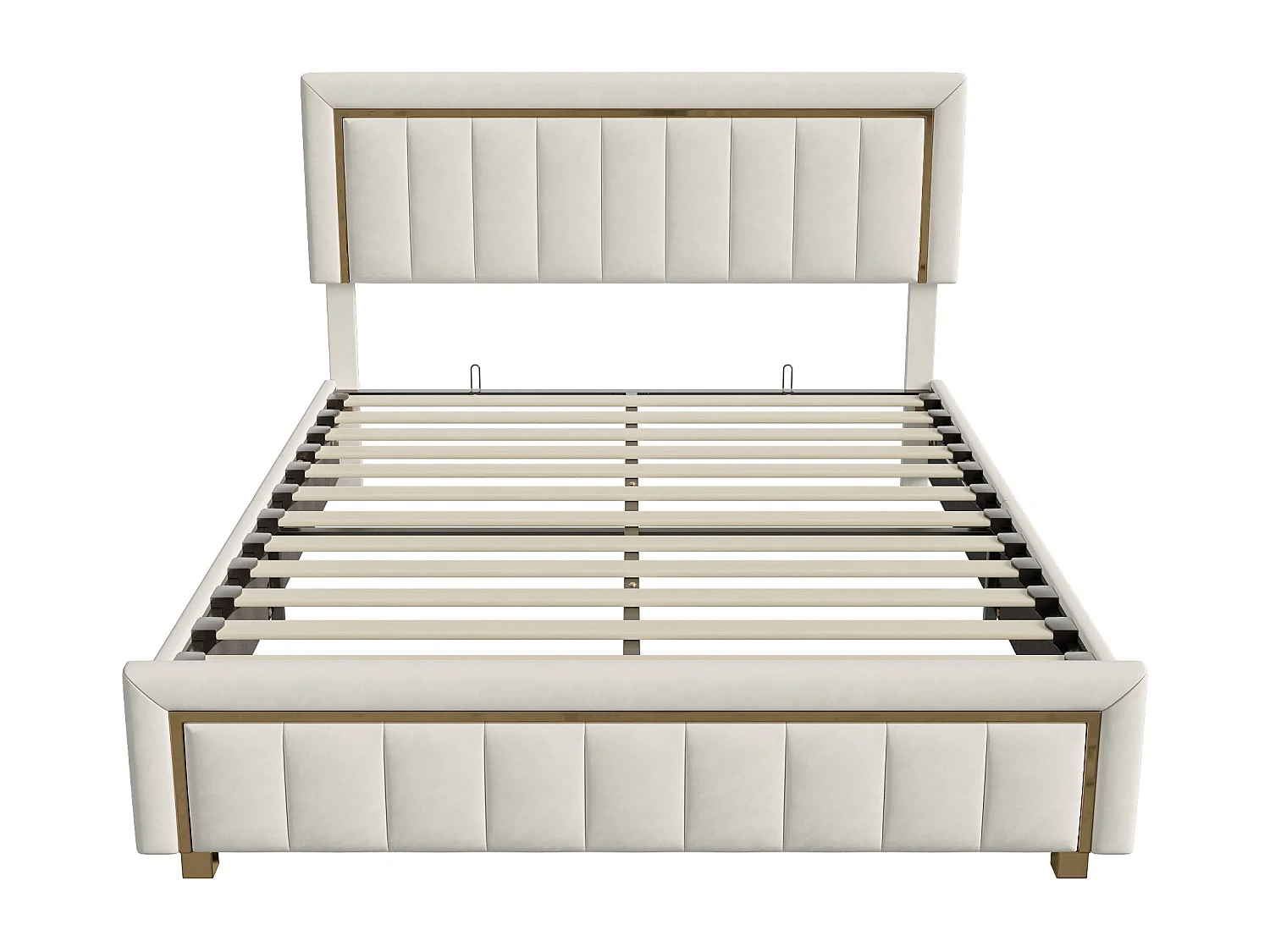 Lit coffre 140x190 cm - POCKETPOP - Tissu velours - Bordure plaquée or - Rangement pratique - Style moderne classique