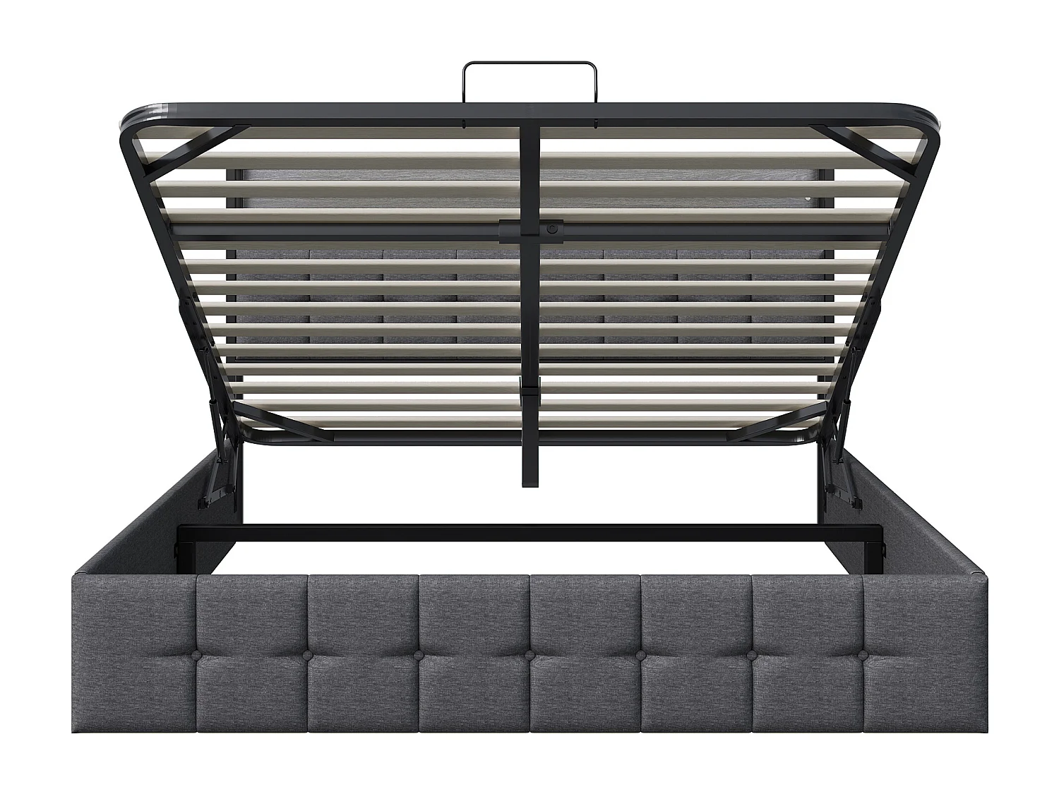 Lit Coffre 140x190 Tissu Gris Lin - Hydraulique - Tête de Lit avec USB-C, USB & LED - Capitonnage Épais
