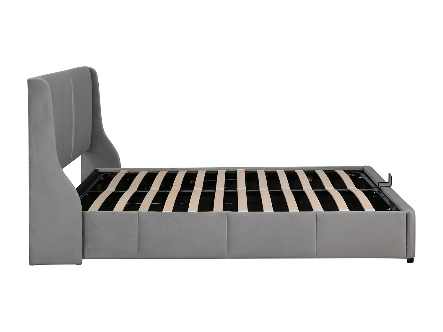 Lit coffre 140 x 190 cm, lit 140x190 avec sommier, lit double, cadre de lit, avec tete de lit, Gris, velours
