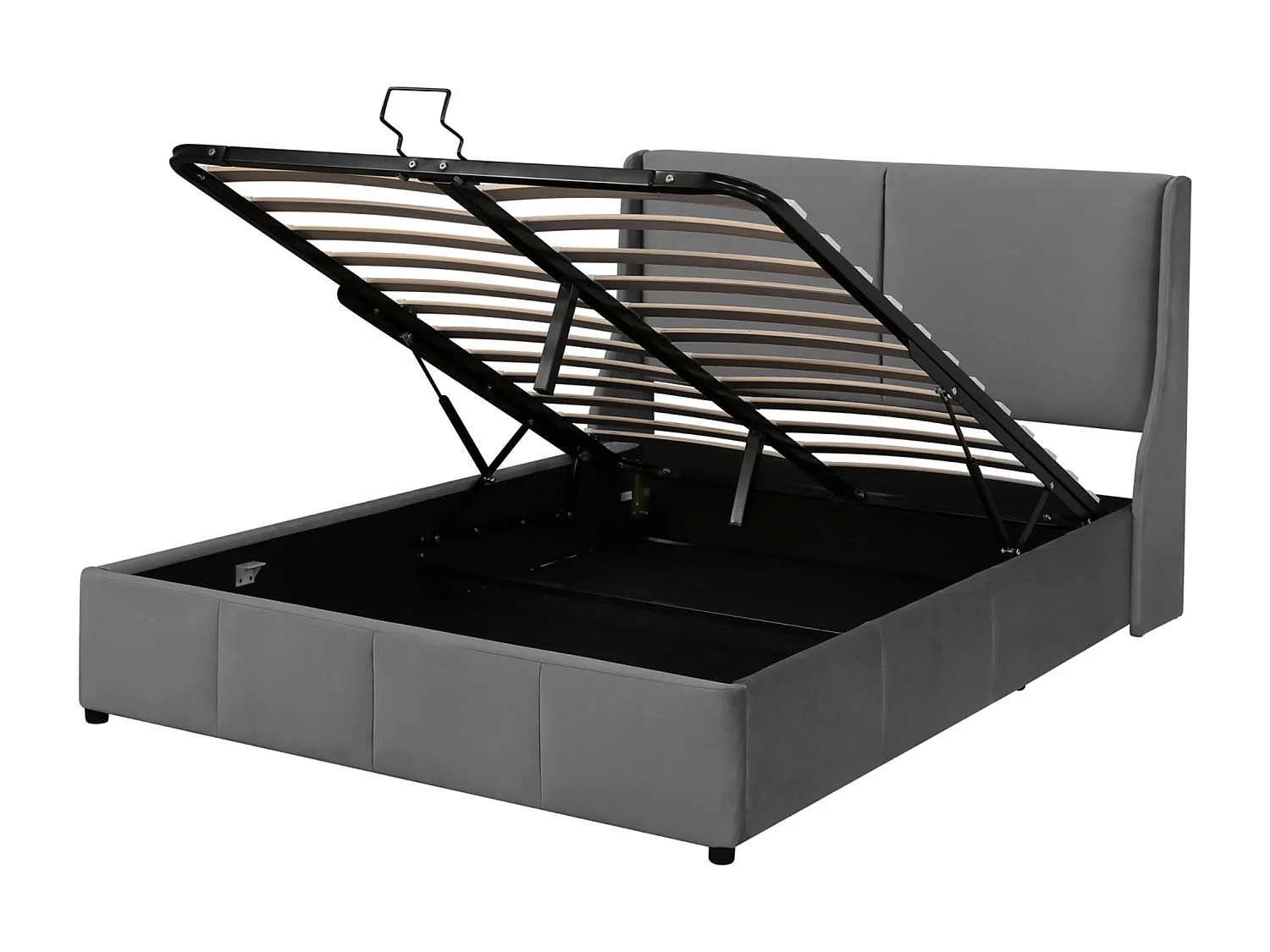 Lit coffre 140 x 190 cm, lit 140x190 avec sommier, lit double, cadre de lit, avec tete de lit, Gris, velours
