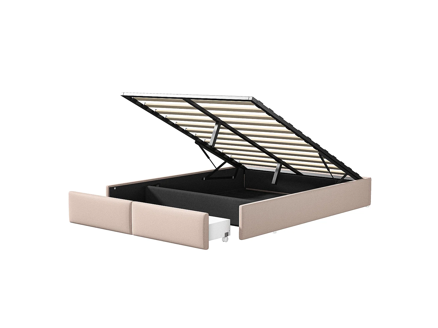Lit coffre 140 x 190 cm – Cadre de lit double en tissu lin beige, capacité de charge 250 kg – NEXU