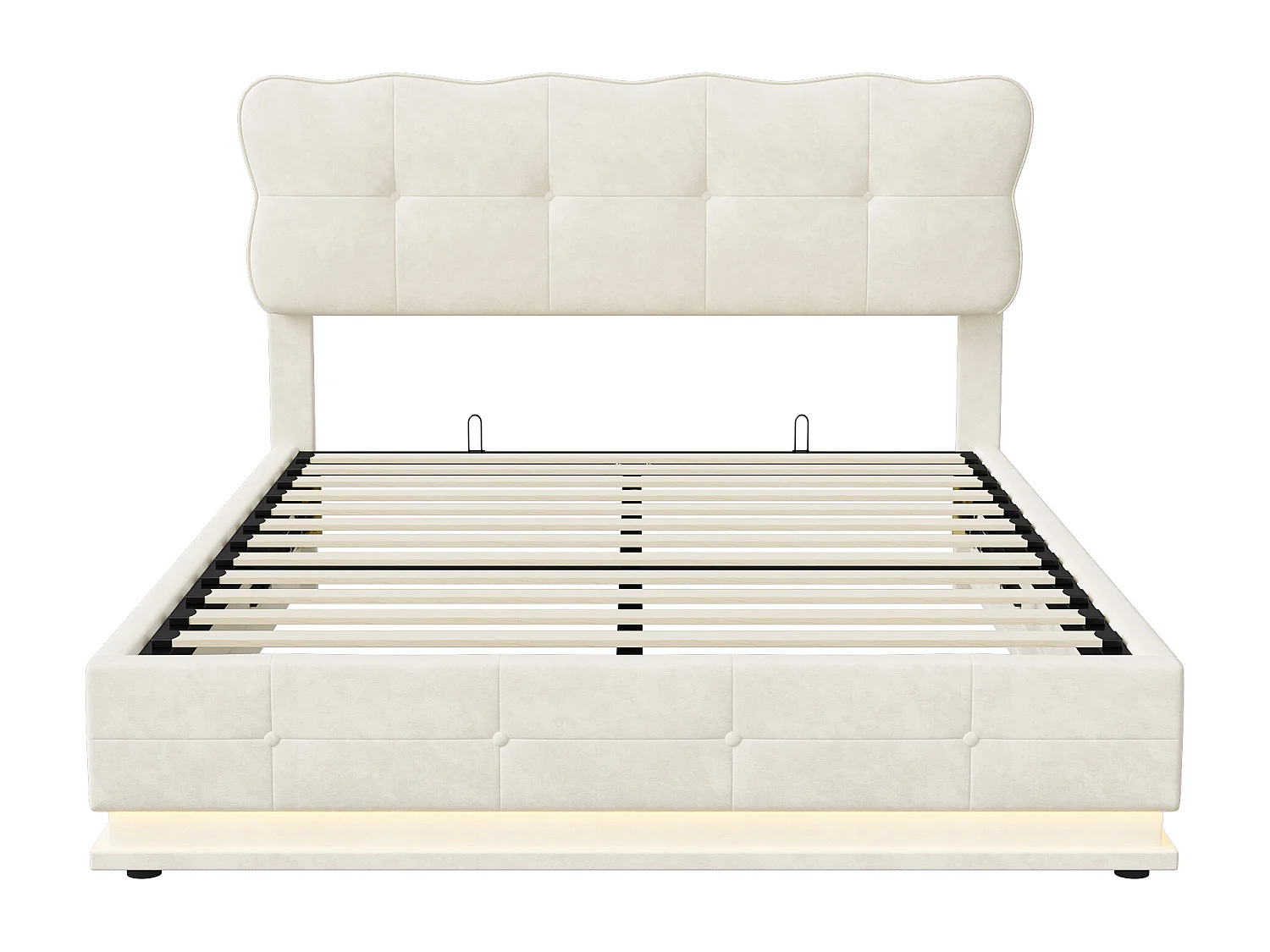 Lit coffre 140x190 cm, LED réglable, hydraulique, contemporain, cadre de lit 140x190 cm, velours, beige