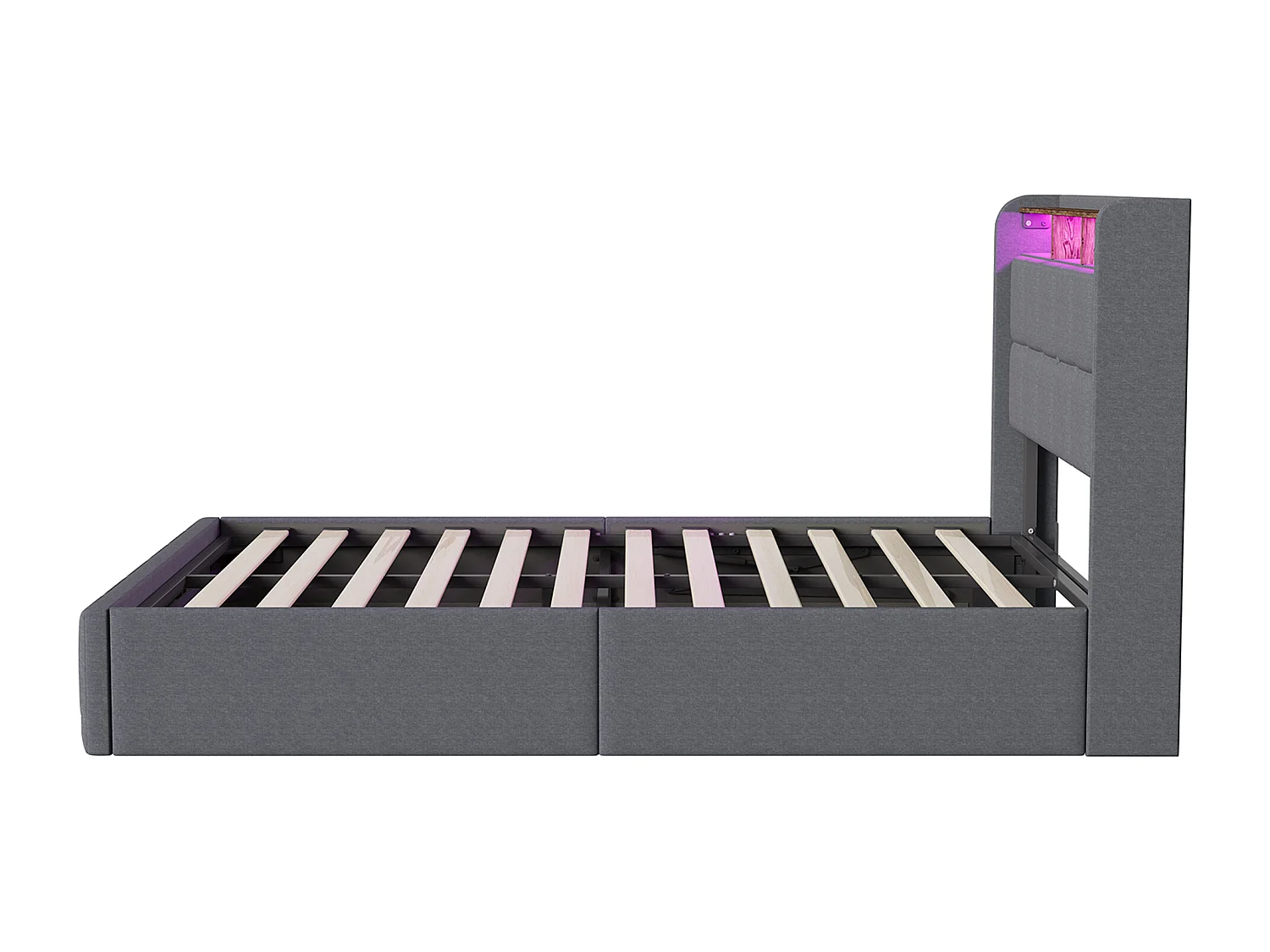 Bedframe - Opbergbed - 140x190 cm - Opklapbare lattenbodem - met USB en LED - Grijs
