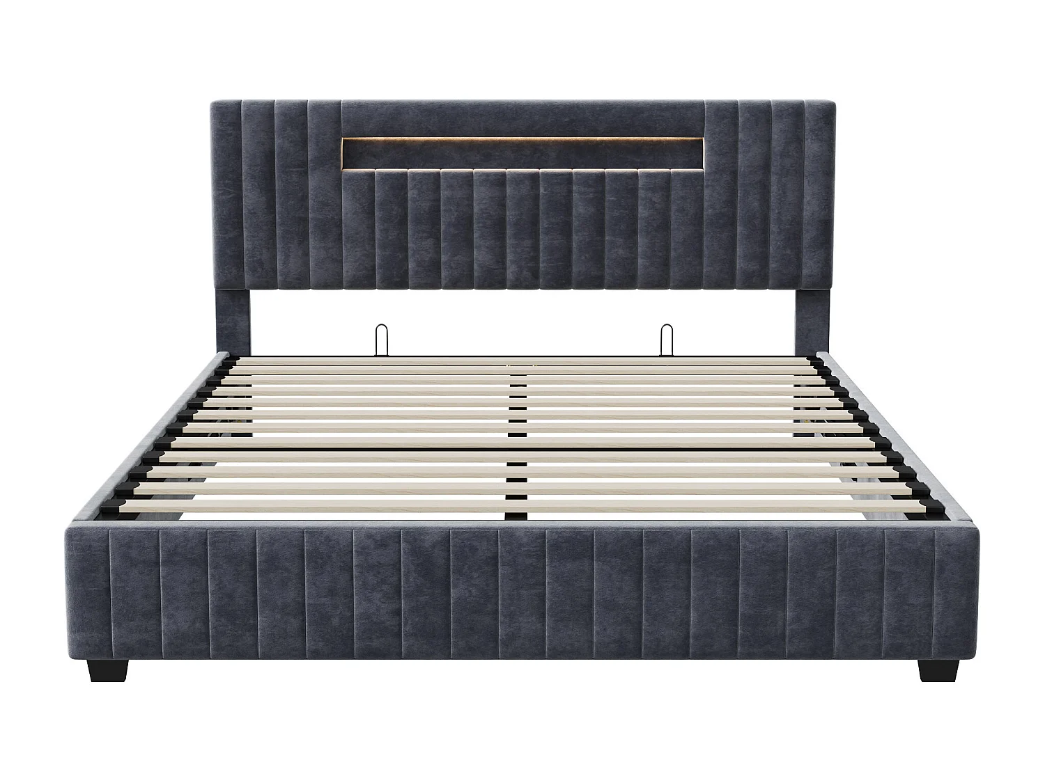 Lit coffre 140x190 cm, ED réglable, hydraulique, moderne, cadre de lit 140x190 cm, velours, gris