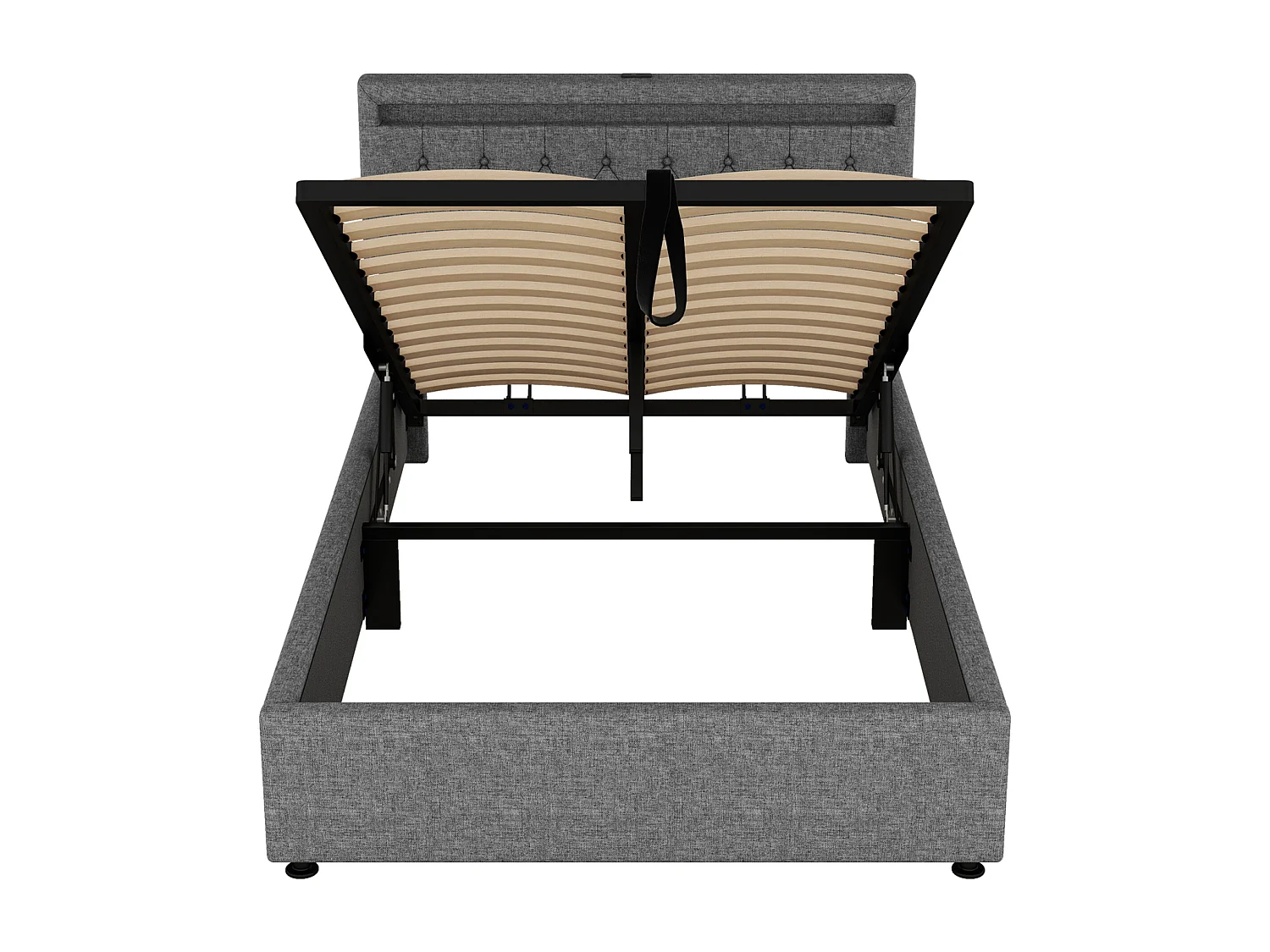 Gestoffeerd bed 140x190 cm met ledverlichting en usb-aansluiting, tweepersoonsbed met opbergruimte onder het bed, opbergbed, 2-persoonsbed in grijs linnen