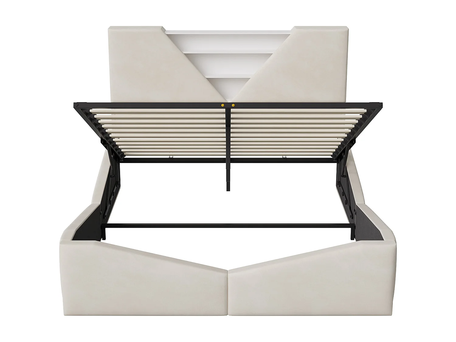 Lit 140x190 avec rangement, Lit coffre avec LED, Lit capitonne avec sommier à lattes, lit 2 place, Lit adulte, Velours blanc cassé
