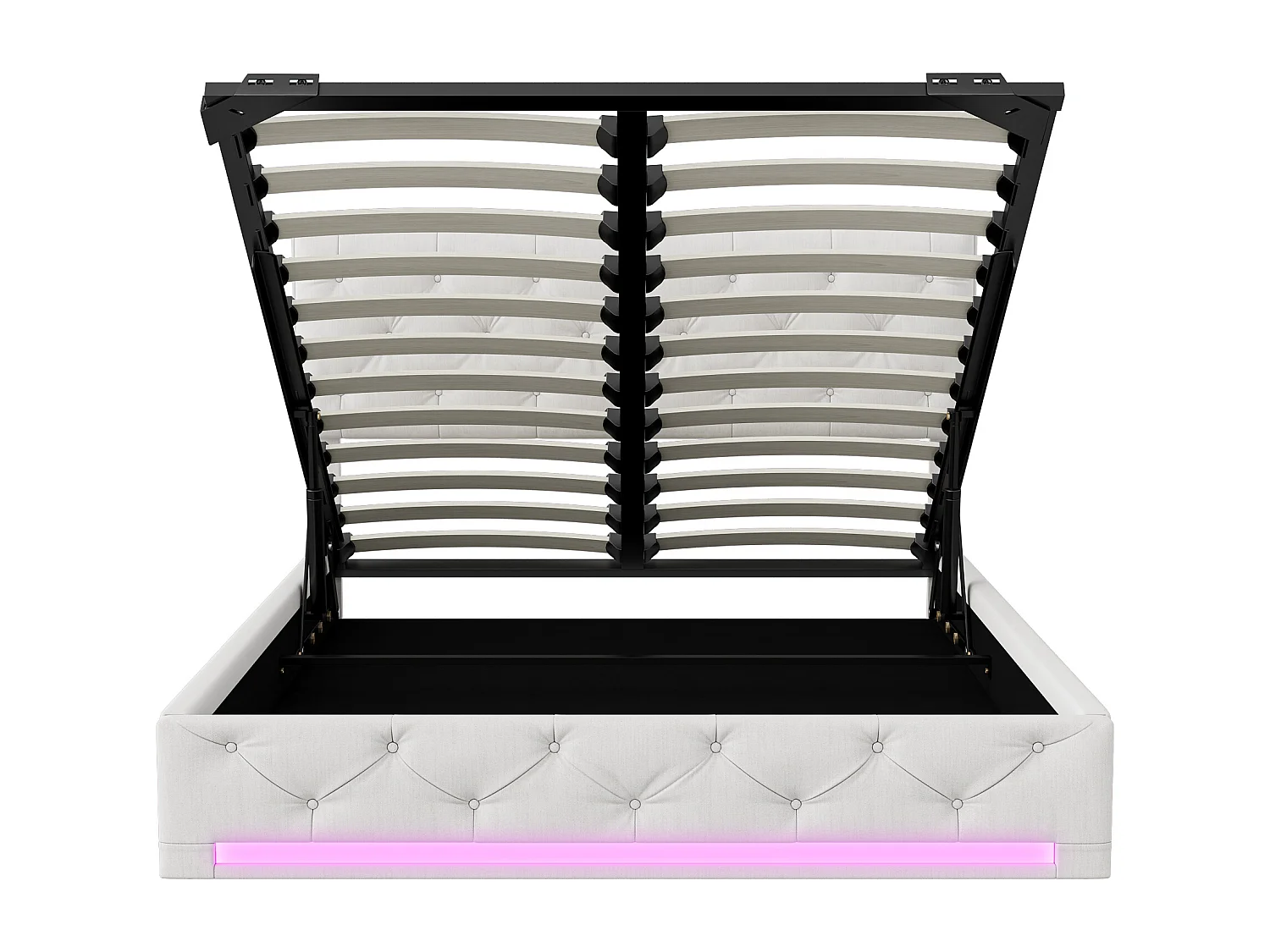 Lit 140x190 cm, NEXU, RGB LED, hydraulique, scandinave, lit adulte, structure de lit double 140x190 cm, Lin, beige