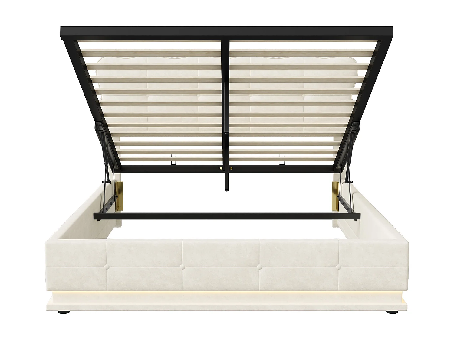 Lit coffre 140x190 cm, NEXU, RGB LED, moderne, cadre de lit double 140x190 cm, Velours, beige