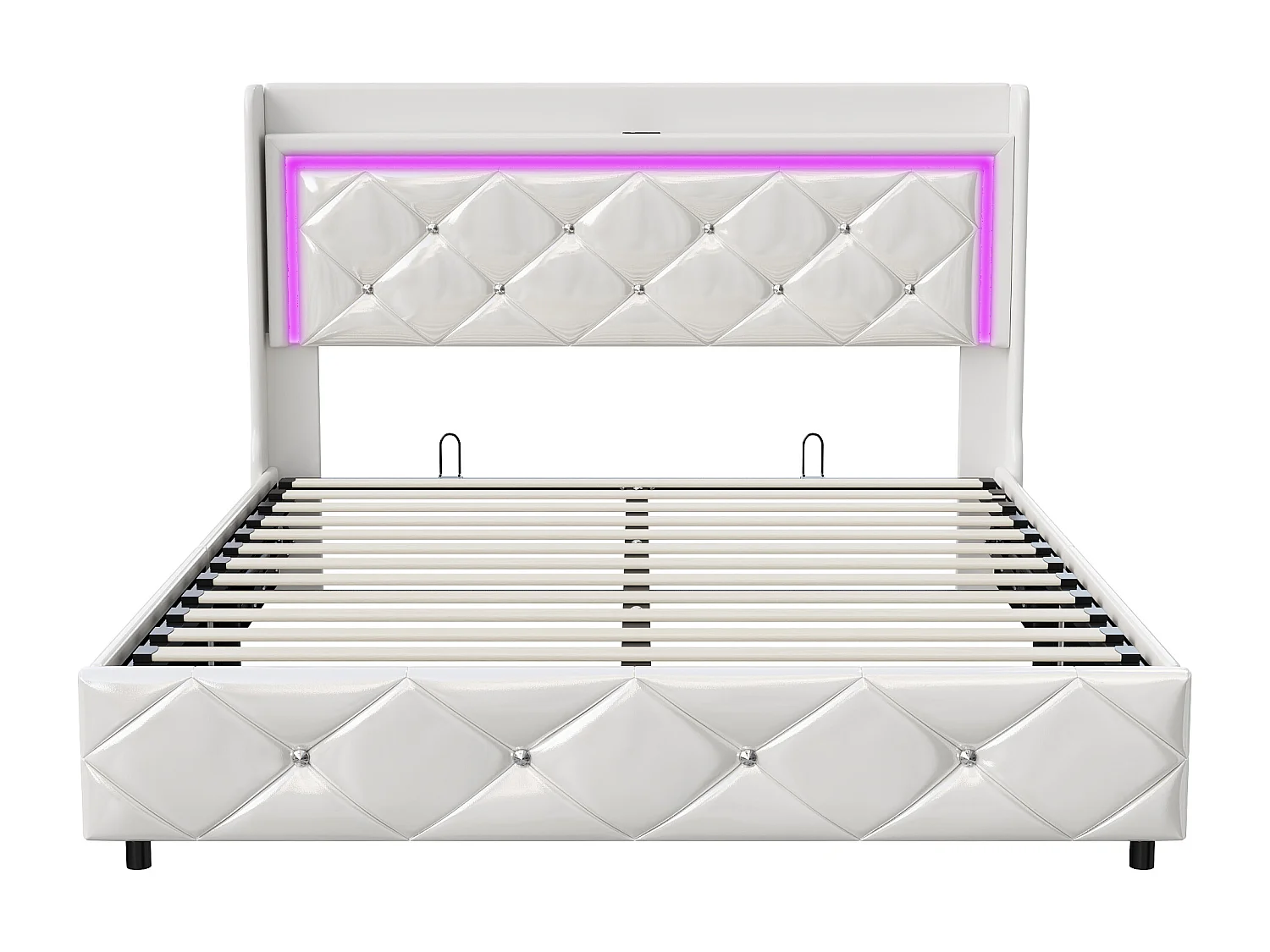 Lit coffre 140x190 - NEXU - PU Blanc - Éclairage LED - Ports USB et Type-C - 2 places
