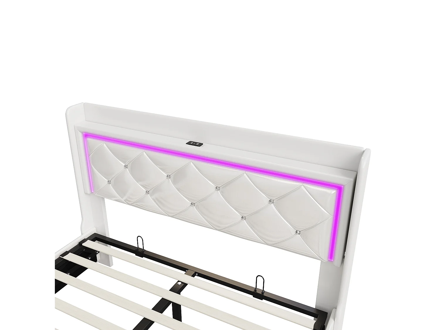 Lit coffre 140x190 - NEXU - PU Blanc - Éclairage LED - Ports USB et Type-C - 2 places