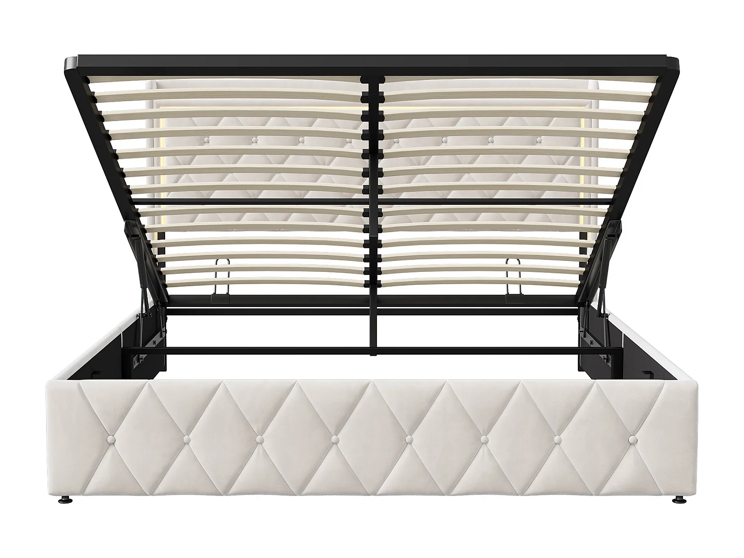 Lit coffre 140x190 cm, RGB LED, USB, contemporain, cadre de lit double 140x190 cm, velours, beige